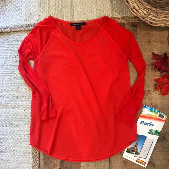 French Connection Orange/Red 3/4 Sleeve Top Blouse - Picture 2 of 5